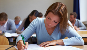 Une étudiante passe un examen