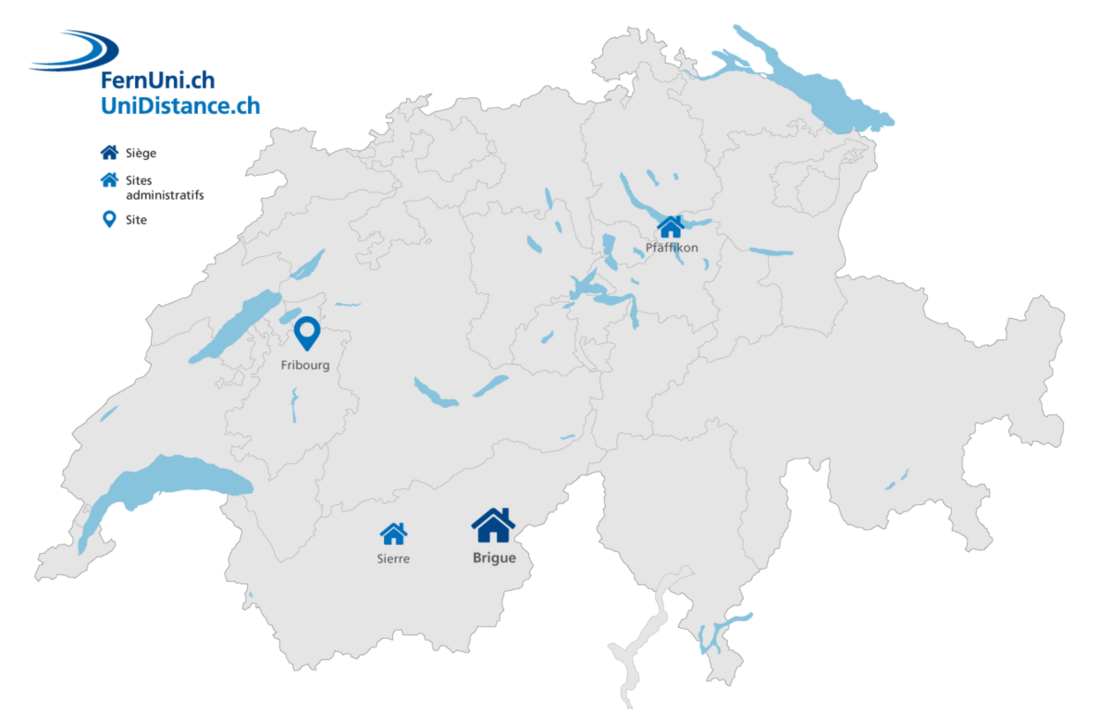 Carte de la Suisse avec les bureaux d'UniDistance Suisse